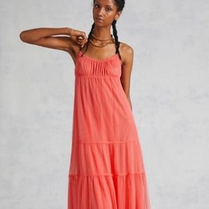 Anthropologie Maeve Pink Coral Tulle Maxi Dress